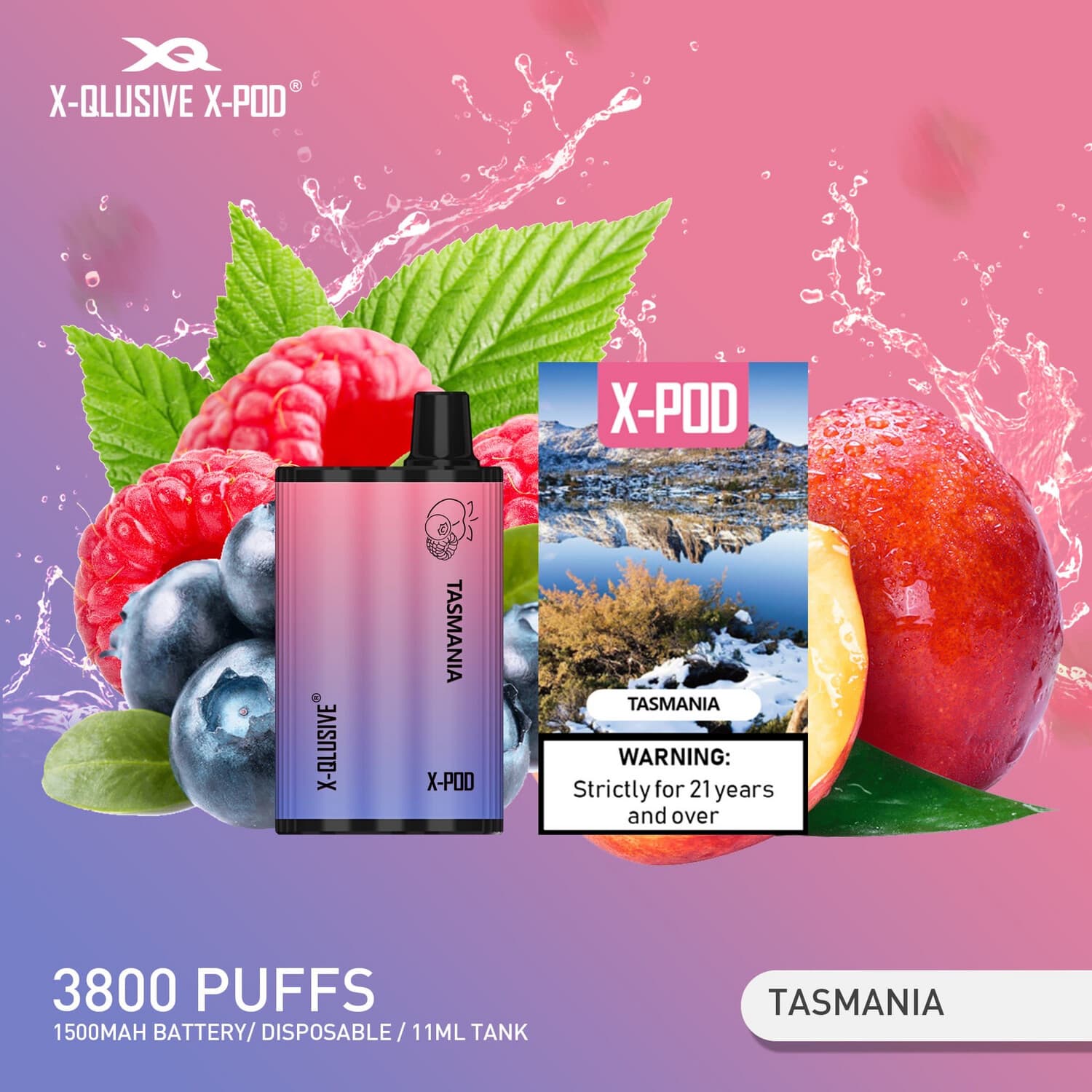 X - QLUSIVE X - POD TASMANIA (Blueberry Raspberry Peach) - 3800 PUFFS — buy online Australia | Aussie Vape